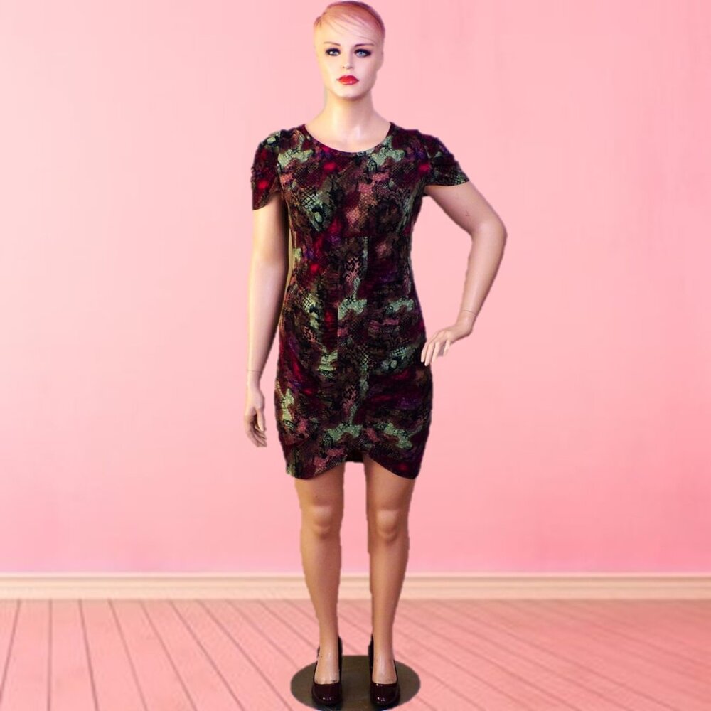 SLIM FABULOUS size 1X multicolor short-sleeve sheath dress polyester/spandex